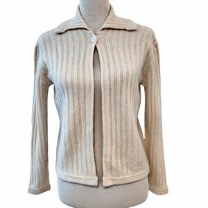 Pur Cashmere Womens Size S/M Ivory 100% Cashmere One Button Cardigan Sweater